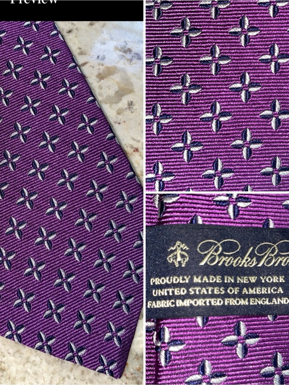 Brooks Brothers Purple Pinwheel Print 100% Silk Tie